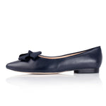 CURRENT SEASON SECONDS - Laura Extra-Wide Fit Ballet Flats With Bow - Navy Leather (SAMPLE SALE)