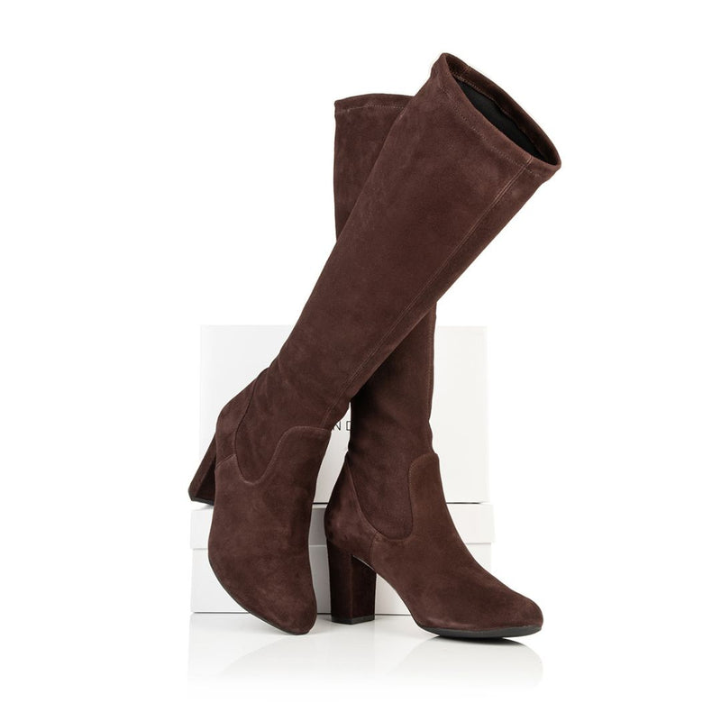 Lydia Extra-Wide Fit Knee High Boots - Brown Suede