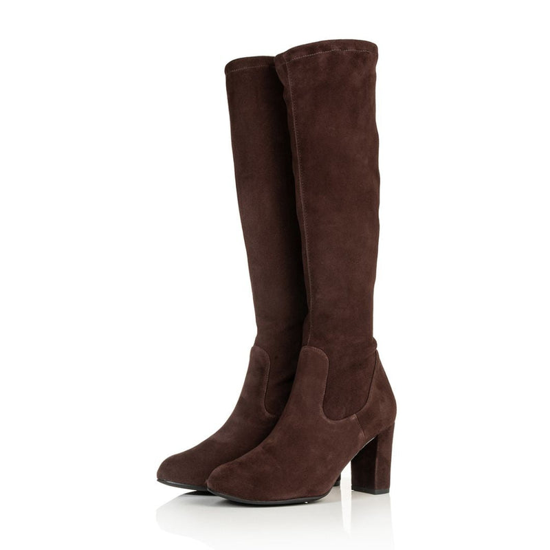 Lydia Extra-Wide Fit Knee High Boots - Brown Suede