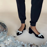 Tess Extra-Wide Fit Heels With Pearl Bow - Black Suede