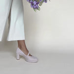 Clare Wide Fit Platform Courts - Pale Pink Suede