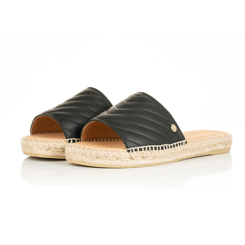 Sarah Wide Fit Espadrille Sandals - Black Quilted Leather