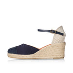 Emily - Wide Fit Wedge Espadrille - Navy Leather