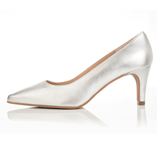 PAST SEASON SECONDS - Eve Wide Fit Court Shoe – Silver Leather - (SAMPLE SALE)