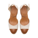 Emily - Wide Fit Wedge Espadrille - Cream & Tan Leather