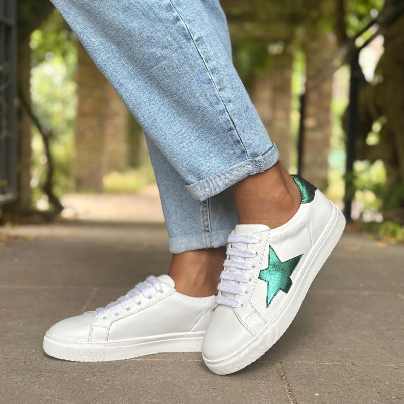 Ezi Wide Fit Trainers - Green Metallic Star