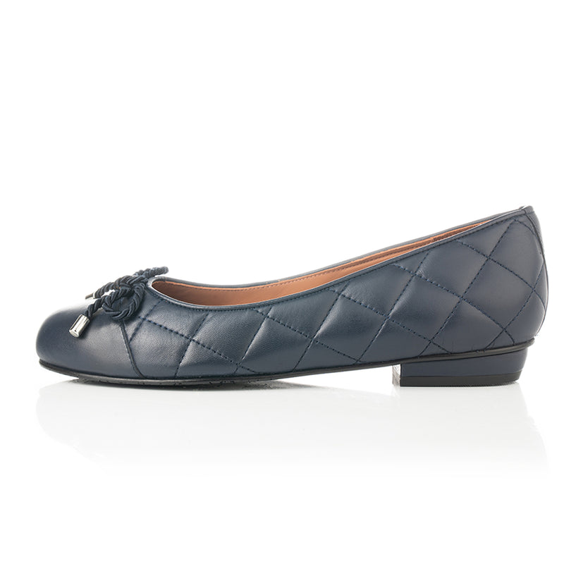 Alice Wide Fit Ballet Flats - Navy Quilted Leather