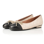 Alice Wide Fit Ballet Flats - Beige & Black Leather