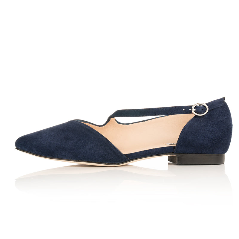 Wide Fit Navy Suede Buckle Strap Flats – Sargasso and Grey