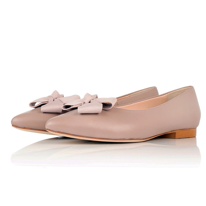 Laura Extra-Wide Fit Ballet Flats With Bow - Rose Pink Leather