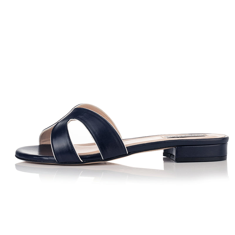 Lipa Wide Fit Sliders - Navy Leather