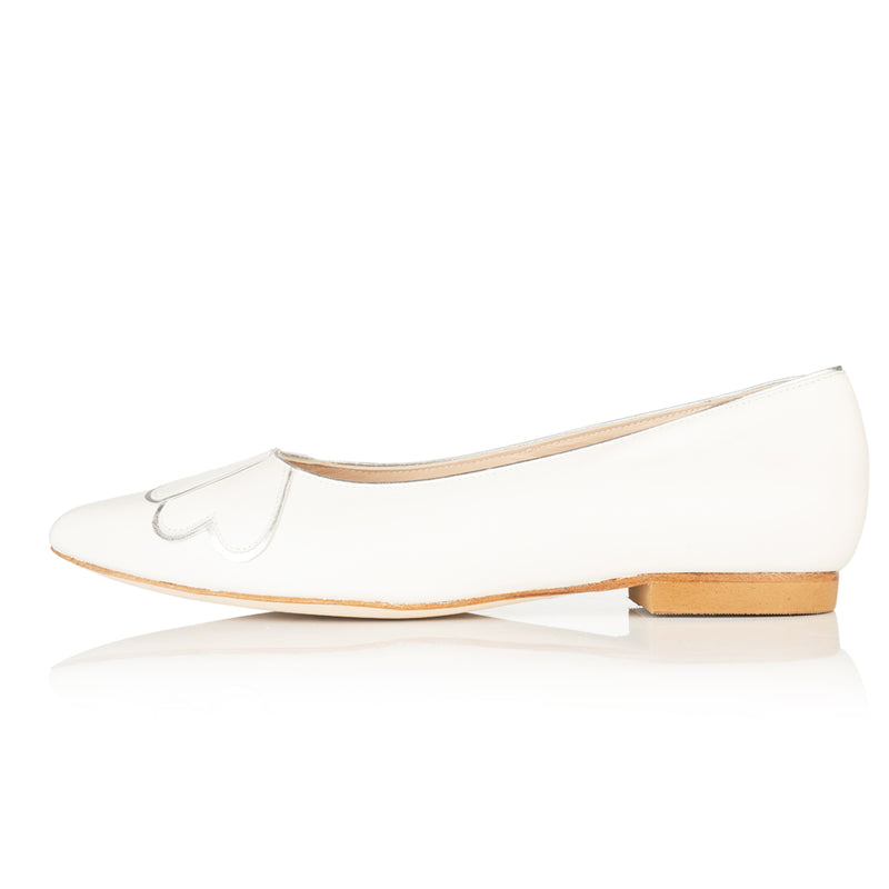 Love Heart Extra-Wide Fit Bridal Flats With Embellishment -  Ivory Leather