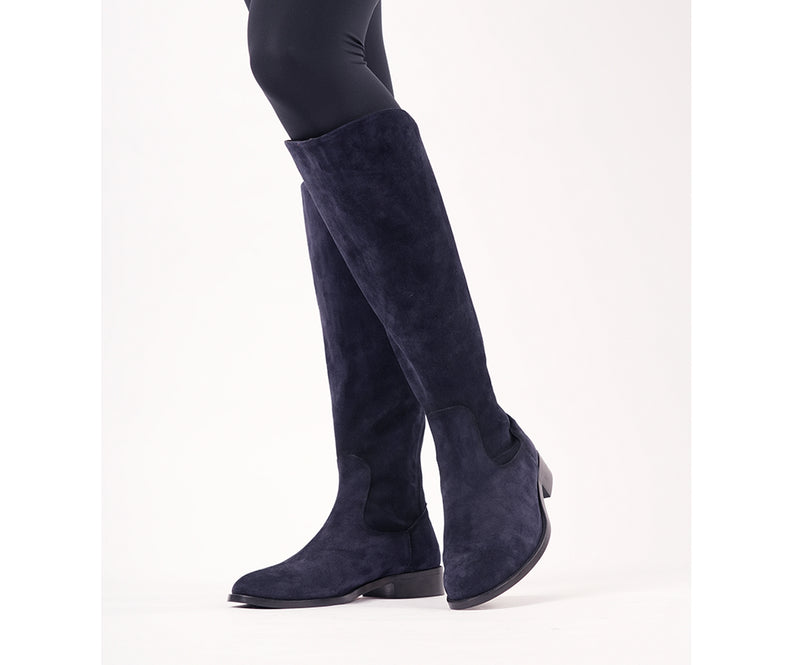 Navy wide calf boots Clearance