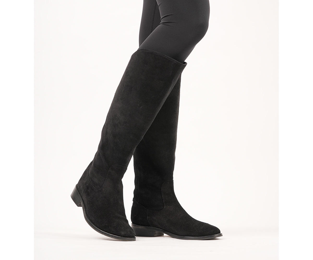 Plus Size - Black Faux Leather Lace-Up Knee-High Combat Boot (WW Plus Size - Black Faux Leather Lace-Up Knee-High Combat Boot (WW