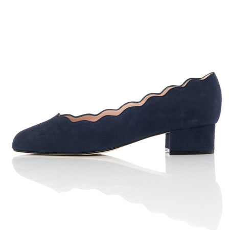 wide fit scallop edge pumps in navy suede