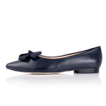 Laura Extra-Wide Fit Ballet Flats With Bow - Navy Leather