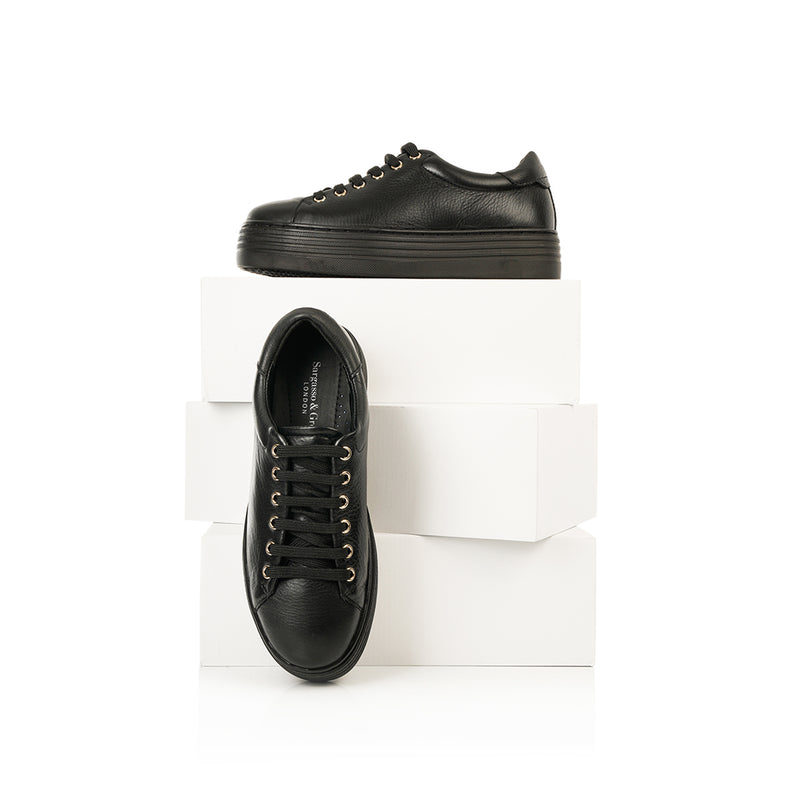 Wide Fit Trainers - Black Leather