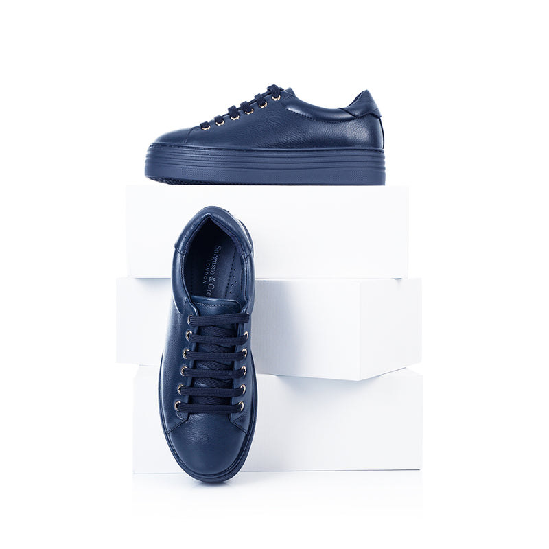 Wide Fit Trainers - Navy Leather